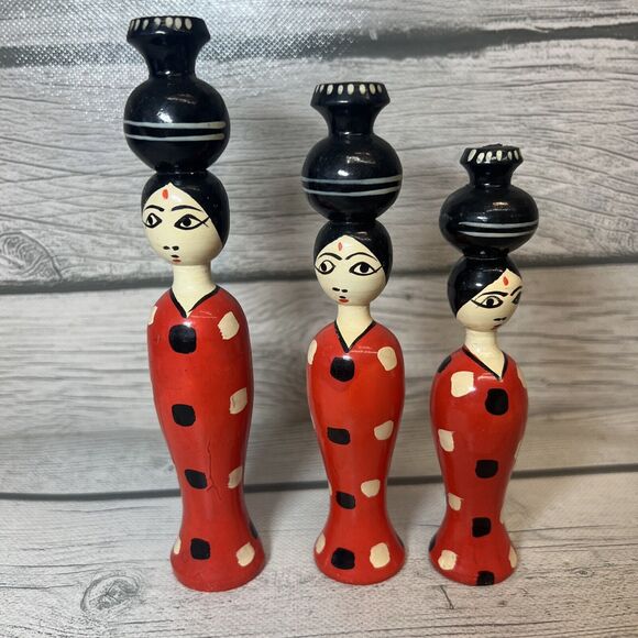 Vintage Creative INDIA Indian Girl - Japanese Wooden Wood KOKESHI Doll - Picture 1 of 9